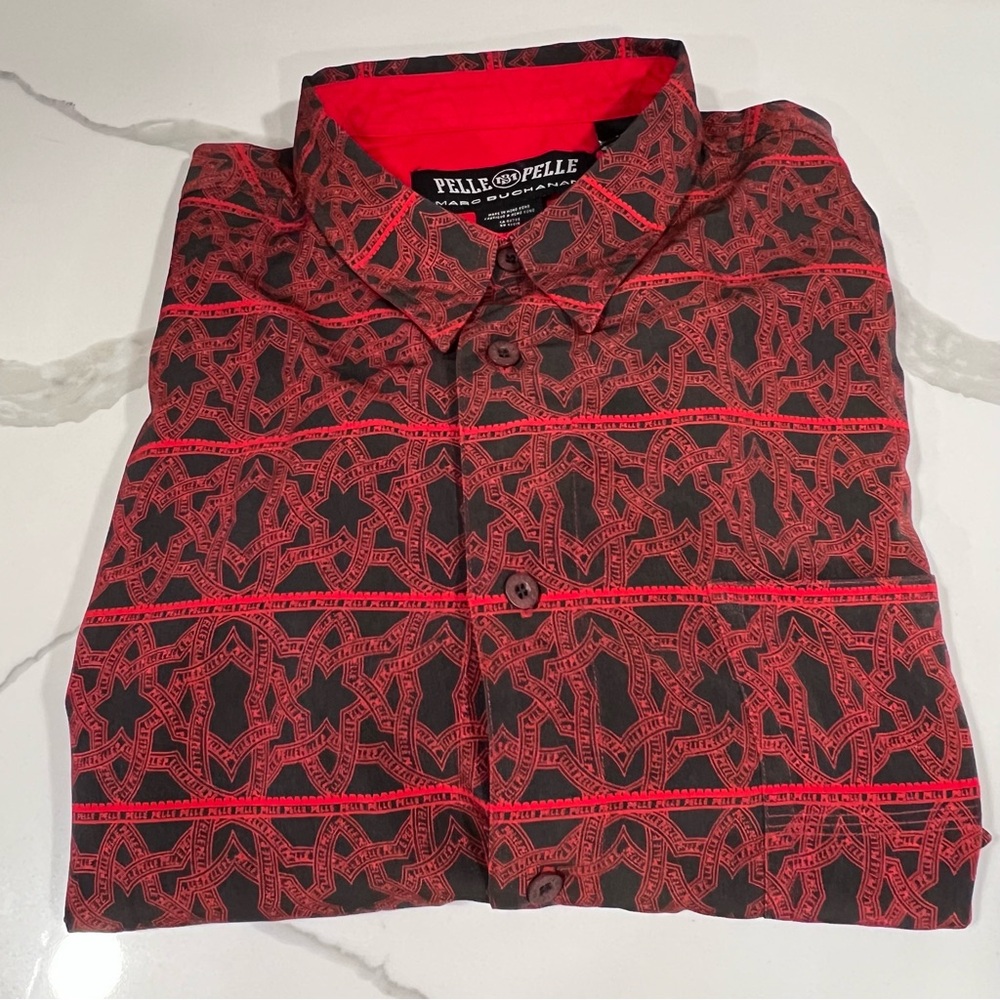 Pelle Pelle Marc Buchanan Red And Black Men's Long Sleeve Button Down Size Xxl